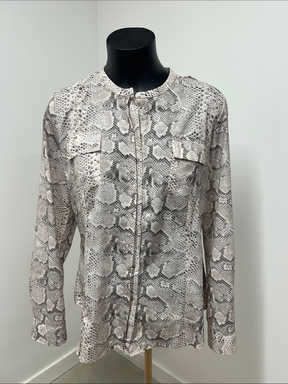 Calvin Klein Snake-Print Button Down Shirt - Cream & Gray